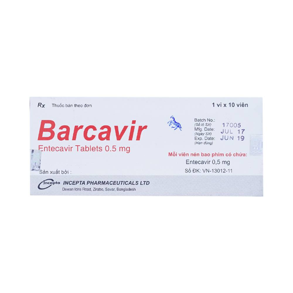 Barcavir 0,5mg Incepta, Hộp 10 viên