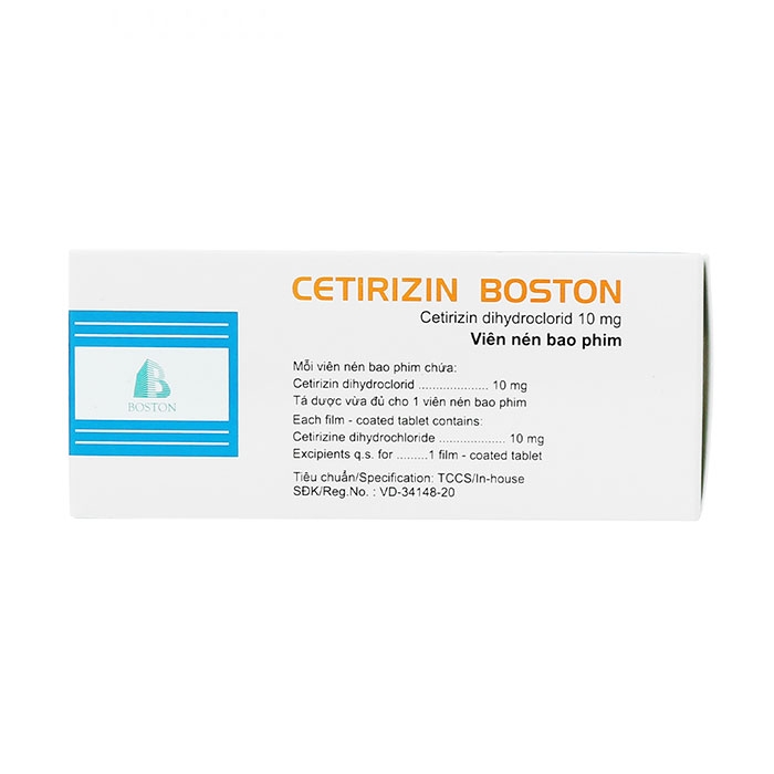 Thuốc chống dị ứng Cetirizin Boston 10mg, Hộp 100 viên