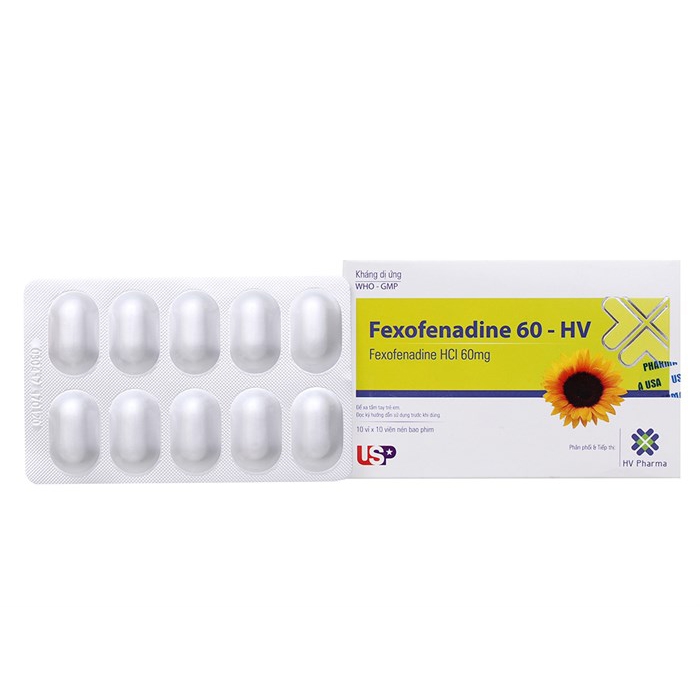 Thuốc chống dị ứng Fexofenadine 60 - HV 60mg | Hộp 10 vỉ x 10 viên