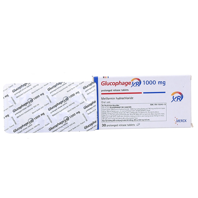 Thuốc tiểu đường type II Glucophage XR 1000mg, Hộp 30 viên