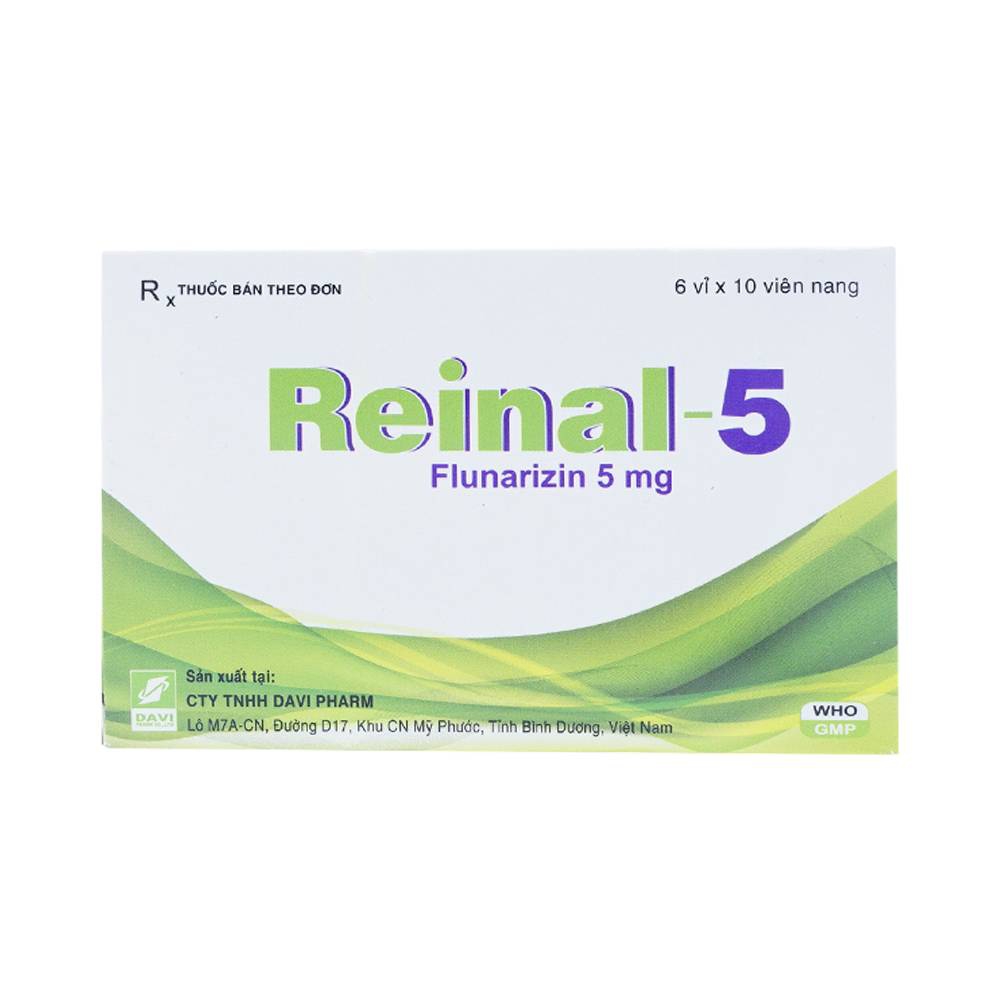 Thuốc đau nửa đầu Reinal 5 - Flunarizin 5mg, Hộp 6 vỉ x 10 viên