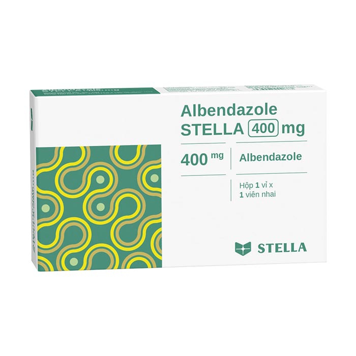 Thuốc điều trị giun, sán Albendazole Stella 400mg, Hộp 1 viên