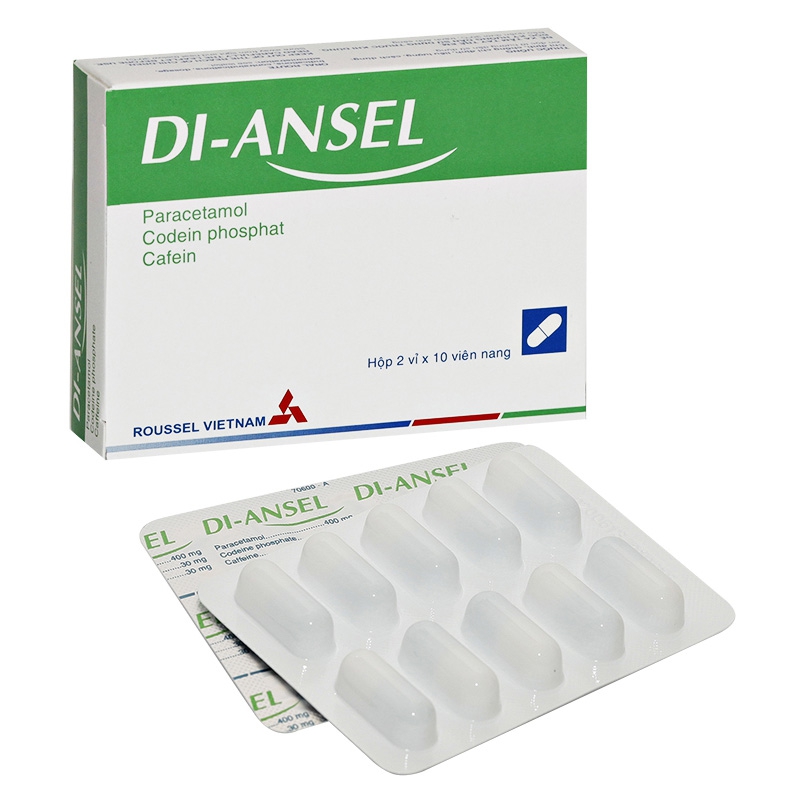 Thuốc giảm đau hạ sốt Diansel 400 mg, 30 mg, 30 mg, Hộp 2 vỉ x 10 viên