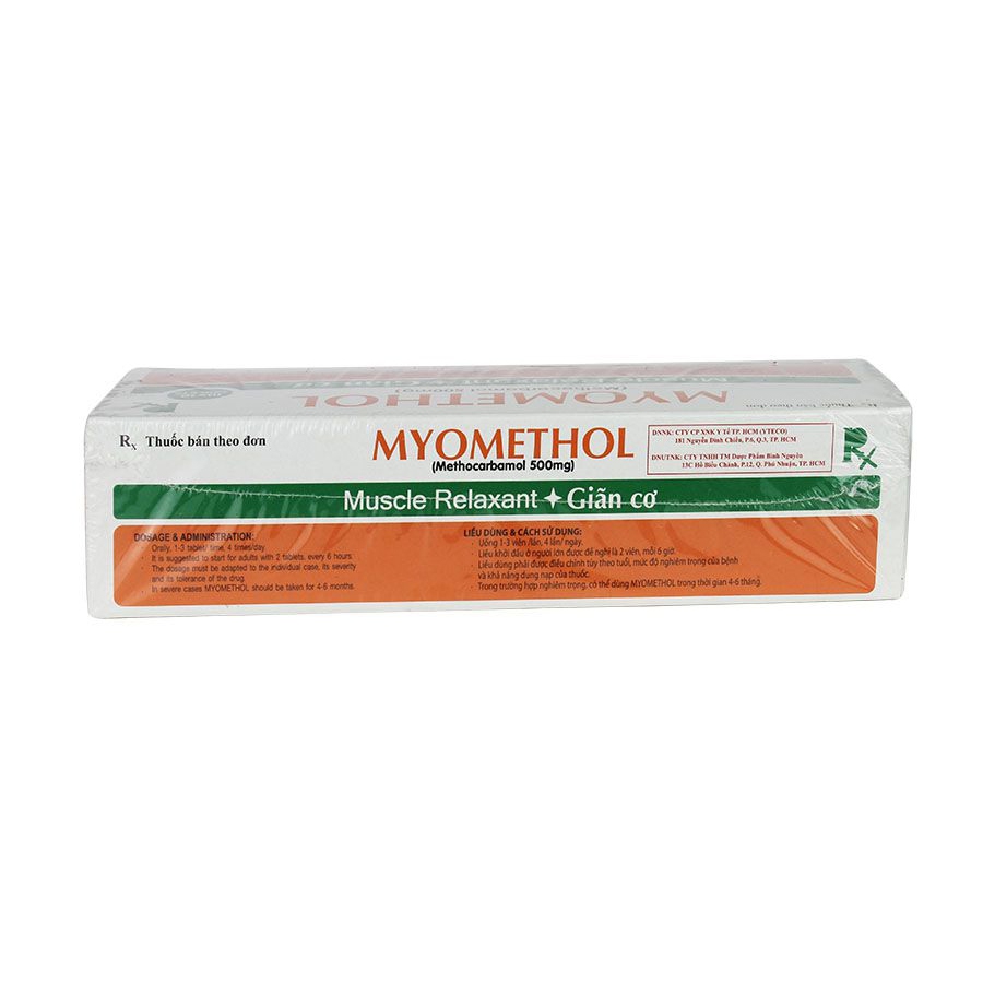 Thuốc giãn cơ Myomethol 500 - Methocarbamol 500mg, Hộp 10 vỉ x 10 viên