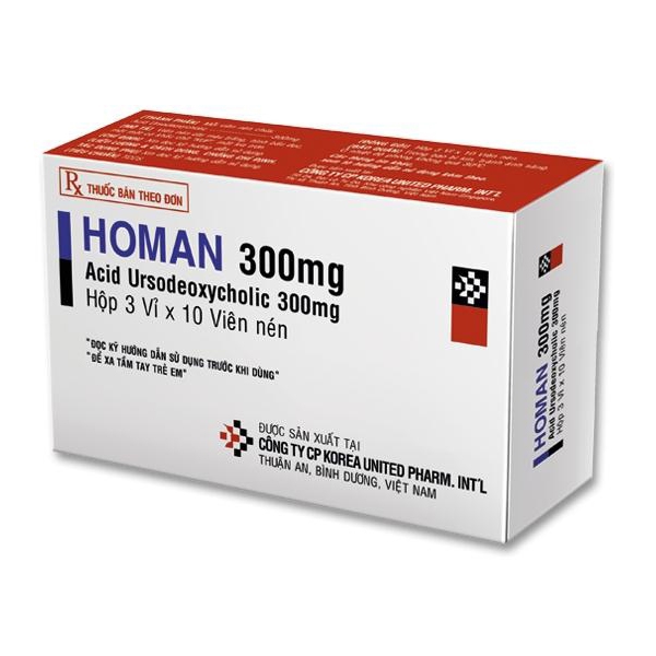 Thuốc Homan 300mg, Acid ursodeoxycholic 300mg, Hộp 100 viên