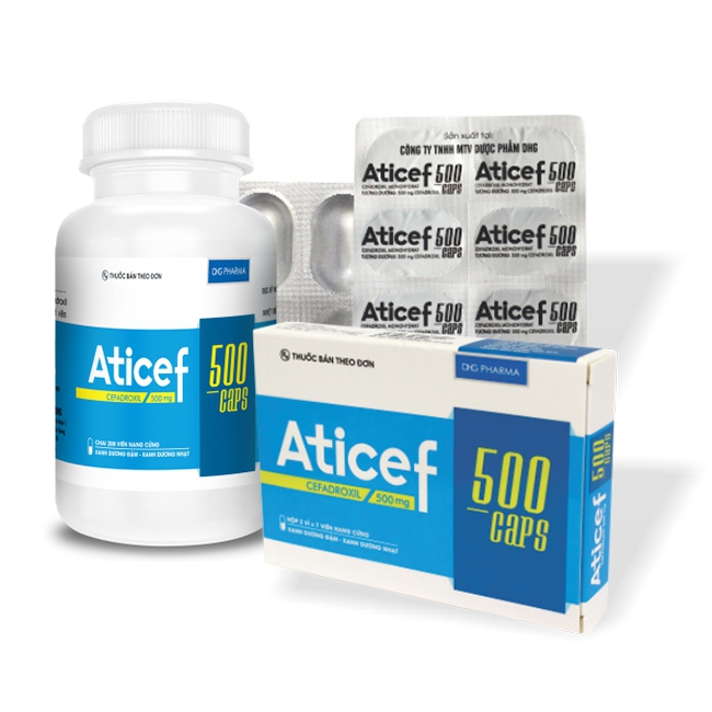Thuốc kháng sinh Aticef 500 DHG, Cefadroxil 500mg, Hộp 14 viên