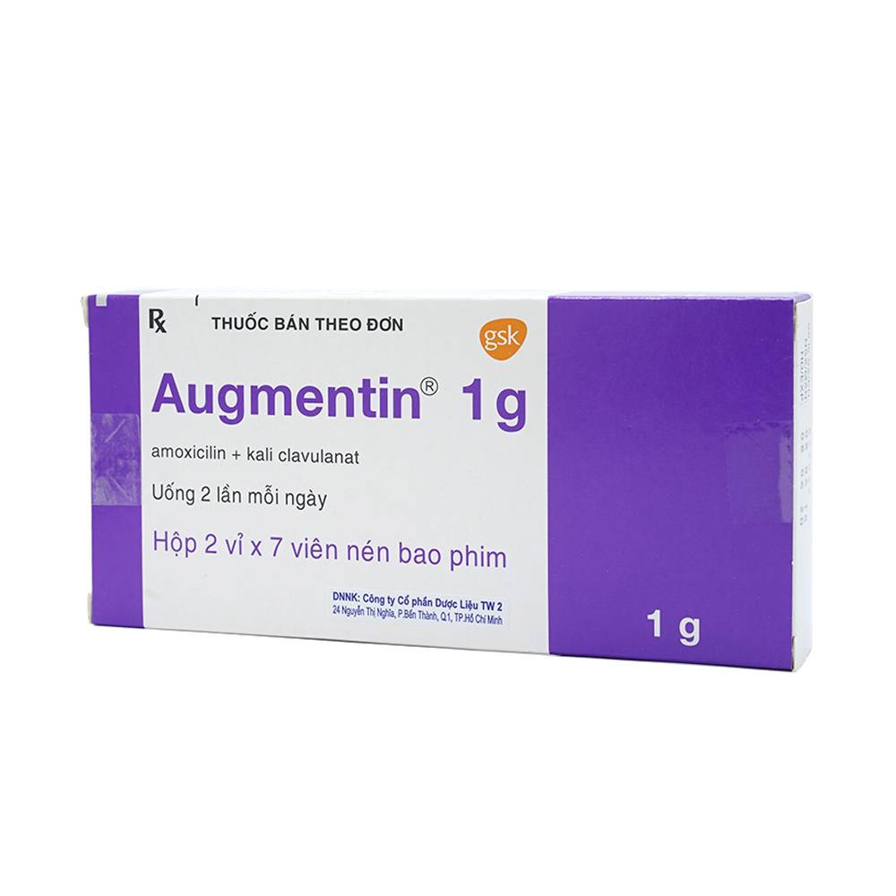 Thuốc kháng sinh Augmentin 1g, Hộp 14 viên