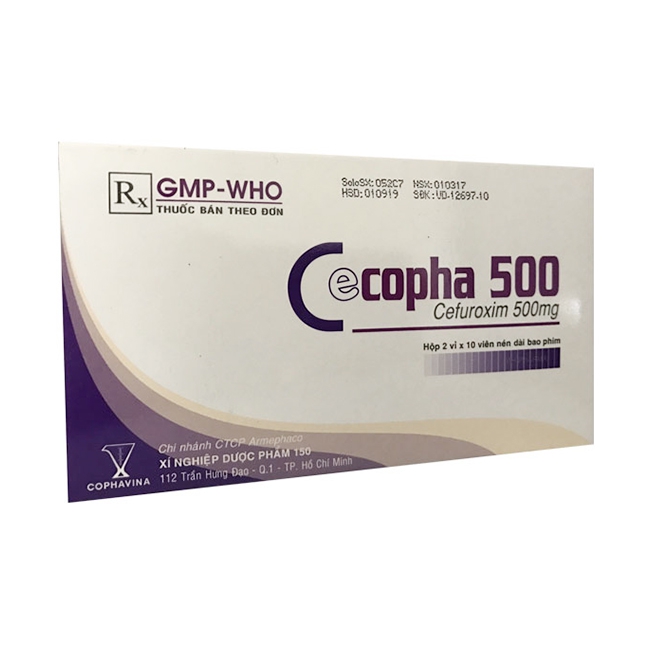 Thuốc kháng sinh Cophavina Cecopha 500mg, Hộp 20 viên