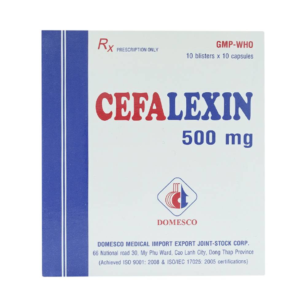 Thuốc kháng sinh DMC Cefalexin 500 mg, Hộp 100 viên