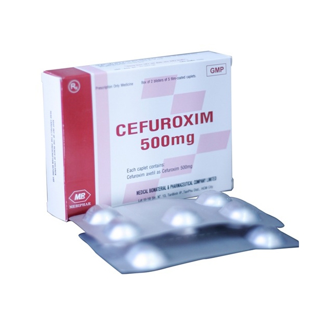 Thuốc kháng sinh Mebiphar  Cefuroxim 500mg, Hộp 10 viên