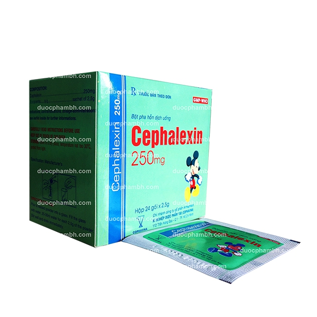 Thuốc kháng sinh Cophavina Cephalexin 250mg, Hộp 24 gói