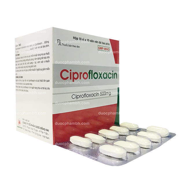 Thuốc kháng sinh Donai pharma Ciprofloxacin 500mg, Hộp 100 viên
