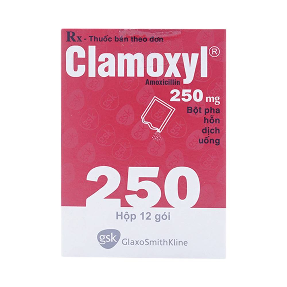 Thuốc kháng sinh Clamoxyl 250mg - Amoxicillin, Hộp 12 gói