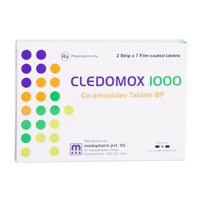Thuốc kháng sinh Cledomox 1000, Hộp 14 viên