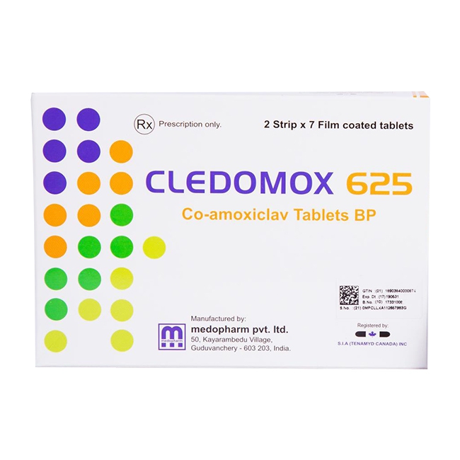 Thuốc kháng sinh Cledomox 625, Hộp 14 viên