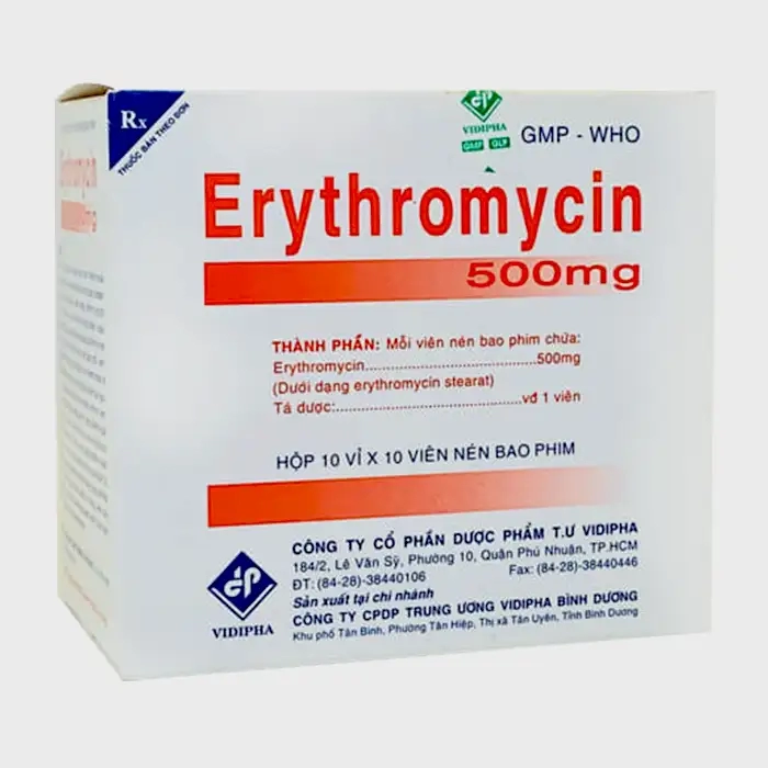 Thuốc kháng sinh Erythromycin 500mg 10 vỉ x 10 viên