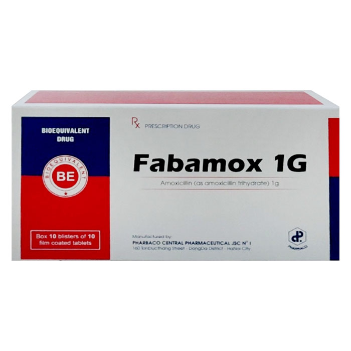 Thuốc kháng sinh Fabamox 1gr, Hộp 100 viên