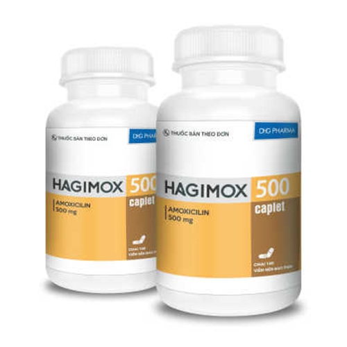 Thuốc kháng sinh Hagimox 500 - Amoxicilin 500mg, Chai 100 viên
