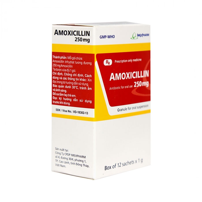 Thuốc kháng sinh Imexpharm Amoxycilin 250mg, Hộp 12 gói