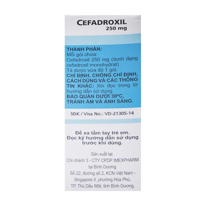 Thuốc kháng sinh Imexpharm Cefadroxil 250mg, Hộp 12 gói