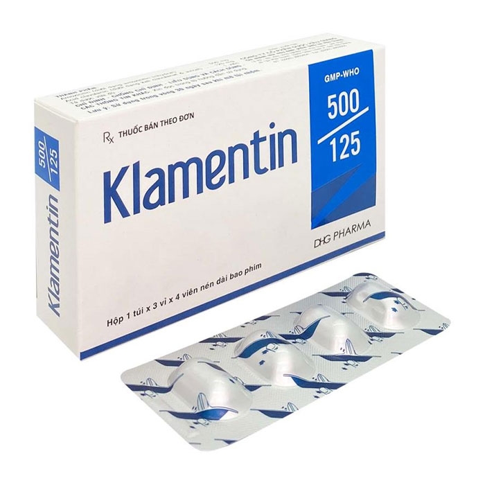 Thuốc kháng sinh Klamentin 500mg/125mg DHG Hộp 3 vỉ x 4 viên