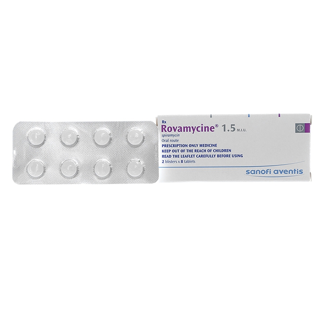 Thuốc kháng sinh Rovamycine 1.5MIU, Hộp 16 viên