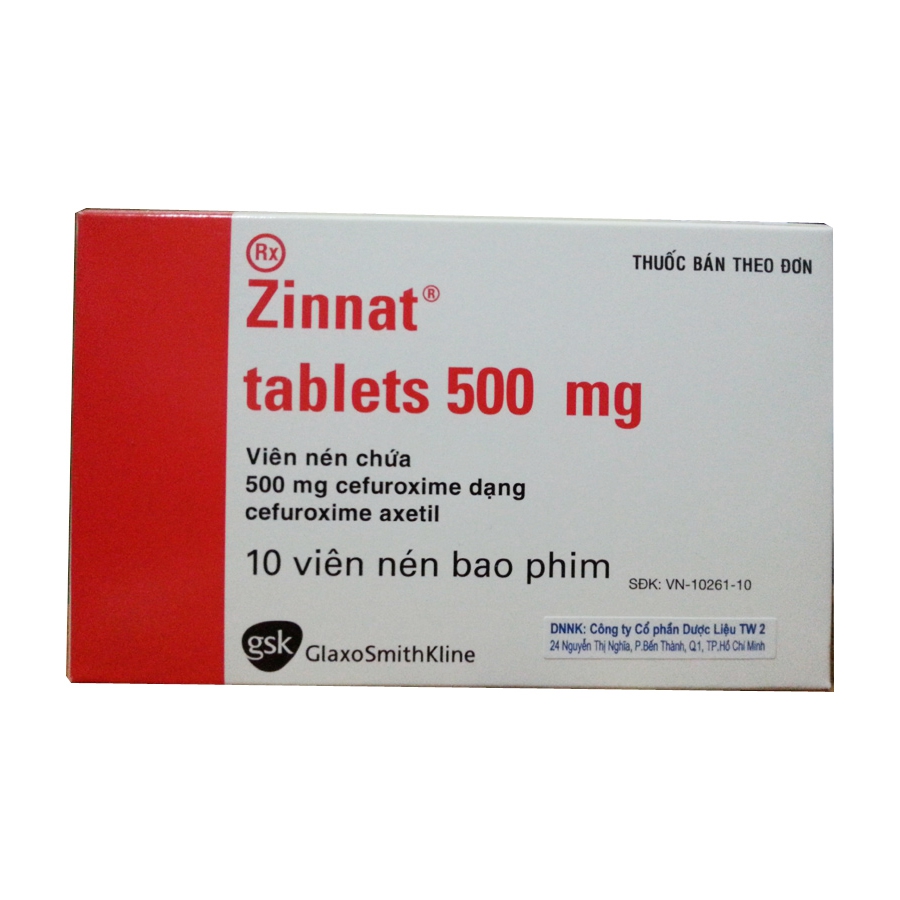 Thuốc kháng sinh Zinnat 500 Cefuroxim 500mg, Hộp 10 viên