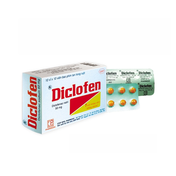 Thuốc kháng viêm Diclofen 50 - Diclofenac sodium 50mg, Hộp 10 vỉ × 10 viên