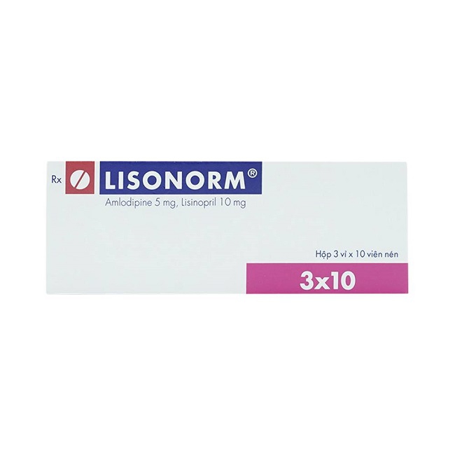 Thuốc Lisonorm, Amlodipne 5mg, Lisinopril 10mg, Hộp 30 viên