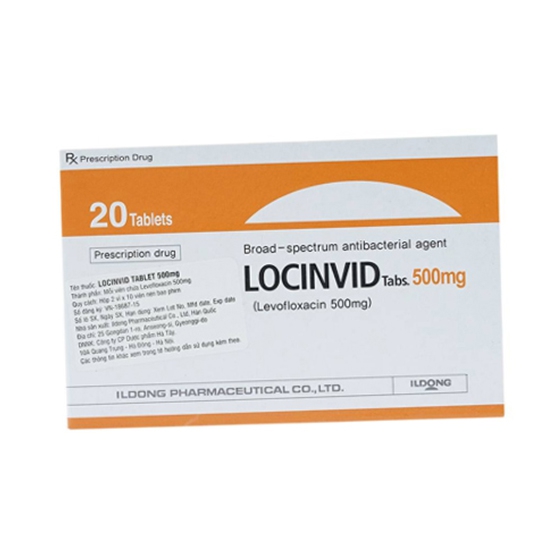 Thuốc Locinvid 500mg, Levofloxacin 500mg, Hộp 20 viên