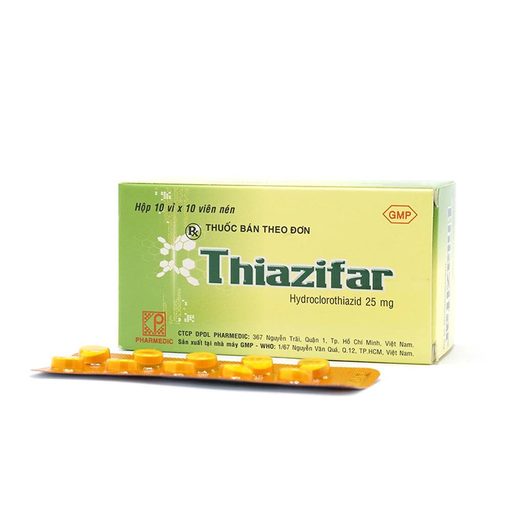 Thuốc lợi tiểu Thiazifar 25 mg | Hộp 10 vỉ x 10 viên