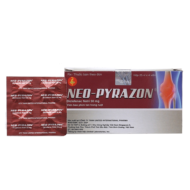 Thuốc Neo Pyrazon 50mg, Diclofenac sodium 50mg, Hộp 100 viên