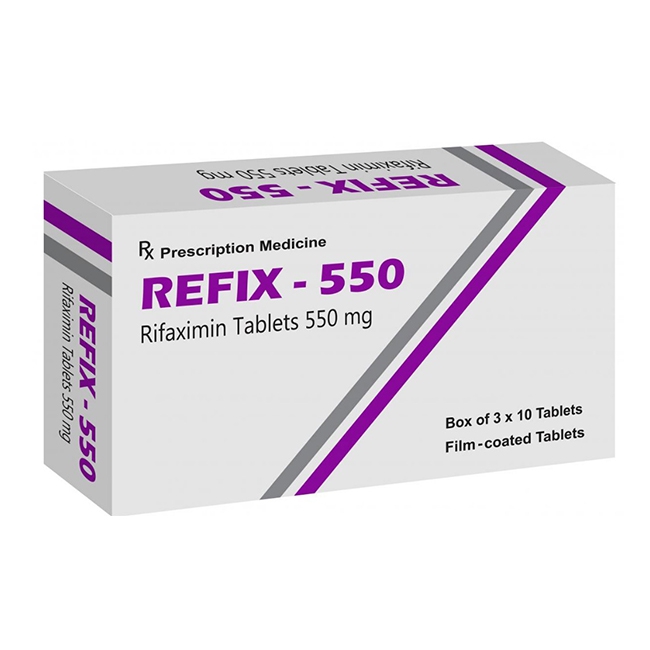 Thuốc Refix 550, Rifaximin 500mg, Hộp 30 viên