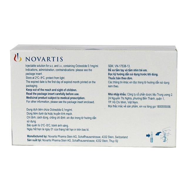 Thuốc tiêm Novartis Sandostatin 0,1mg/ml   Inj, Hộp 5 lọ