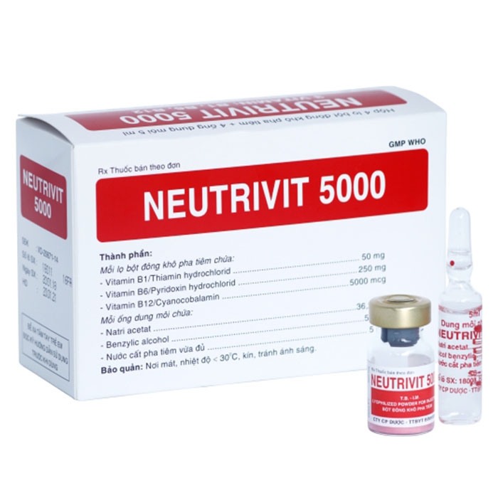Thuốc tiêm Vitamin nhóm B Bidiphar Neutrivit 5000, Hộp 4 Lọ x 4 Ống 