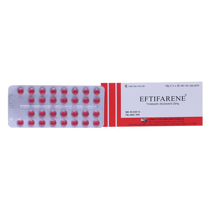 Thuốc tim mạch Eftifarene 20mg - Trimetazidine dihydrochloride 20mg, Hộp 2 vỉ x 30 viên