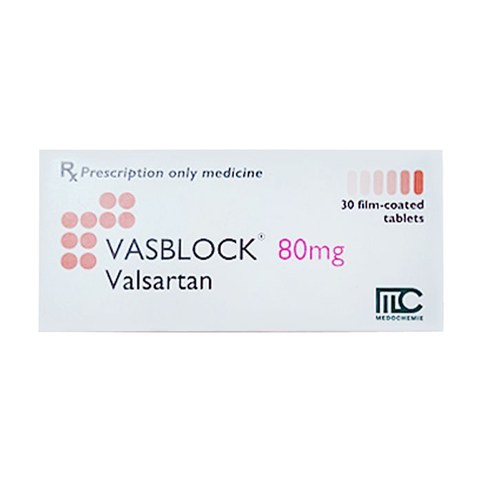 Thuốc tim mạch Medochemie Vasblock Valsartan 80mg, Hộp 30 viên