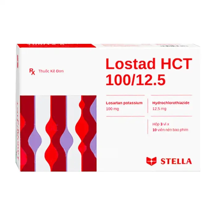 Lostad HCT 100/12.5 Stella 3 vỉ x 10 viên – Thuốc tim mạch, huyết áp