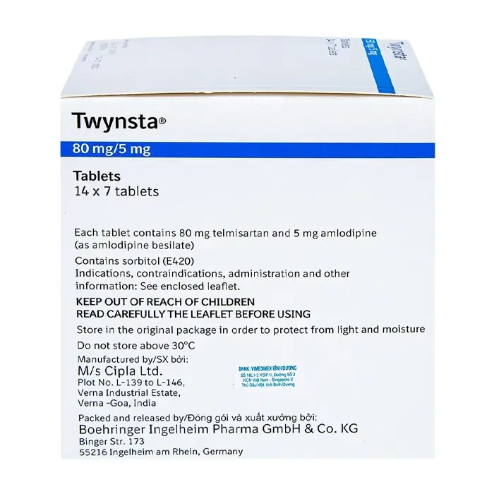 Thuốc tim mạch Twynsta  80mg/5mg, Hộp 98 viên