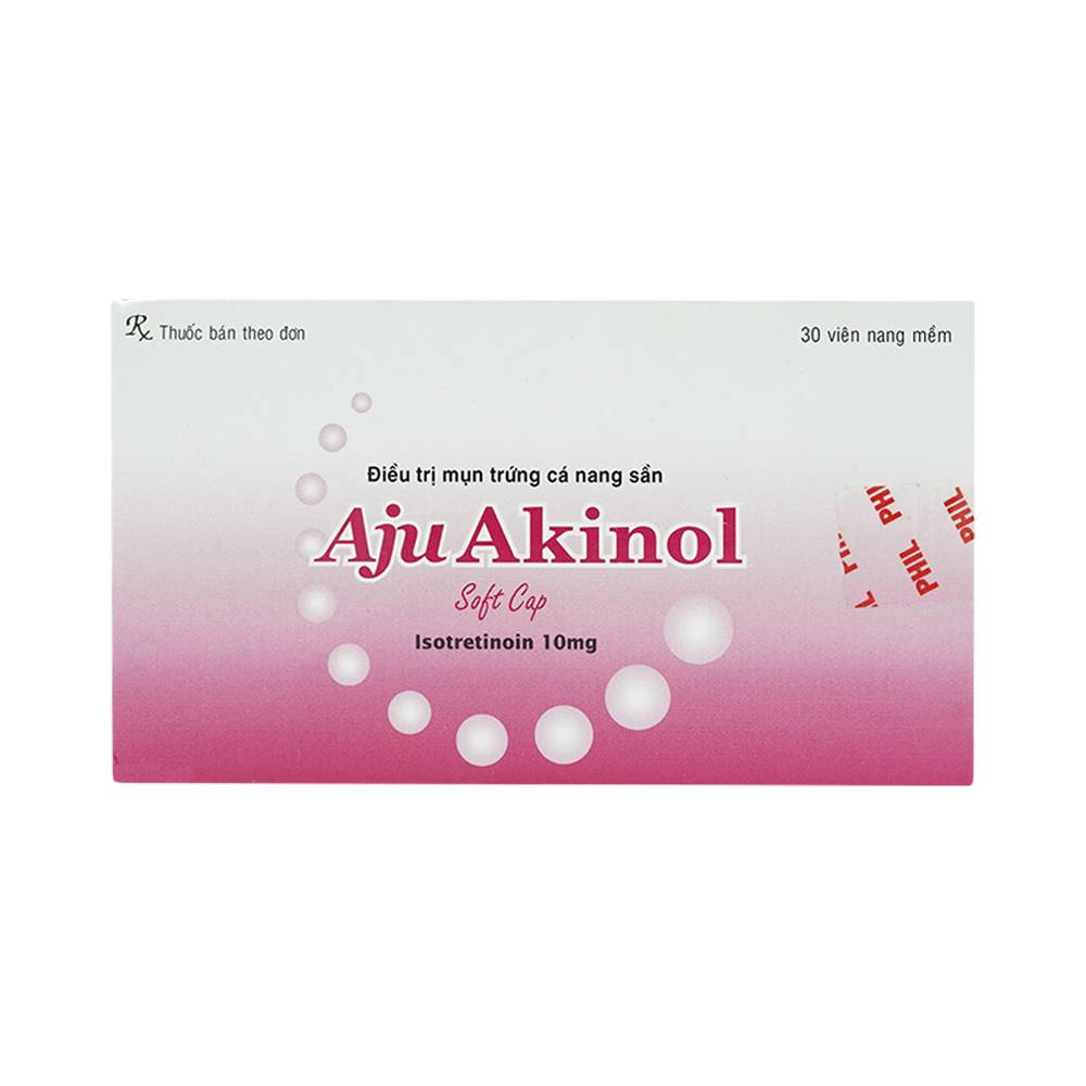 Thuốc trị mụn AjuAkinol - Isotretinoin 10 mg, Hộp 3 vỉ x 10 viên