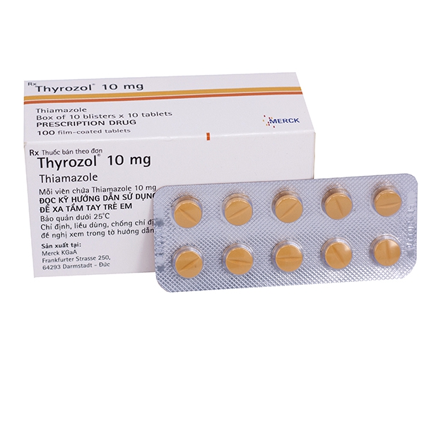 Thuốc cường giáp Thyrozol 10mg Thiamazole 10mg, Hộp 10 vỉ x 10 viên