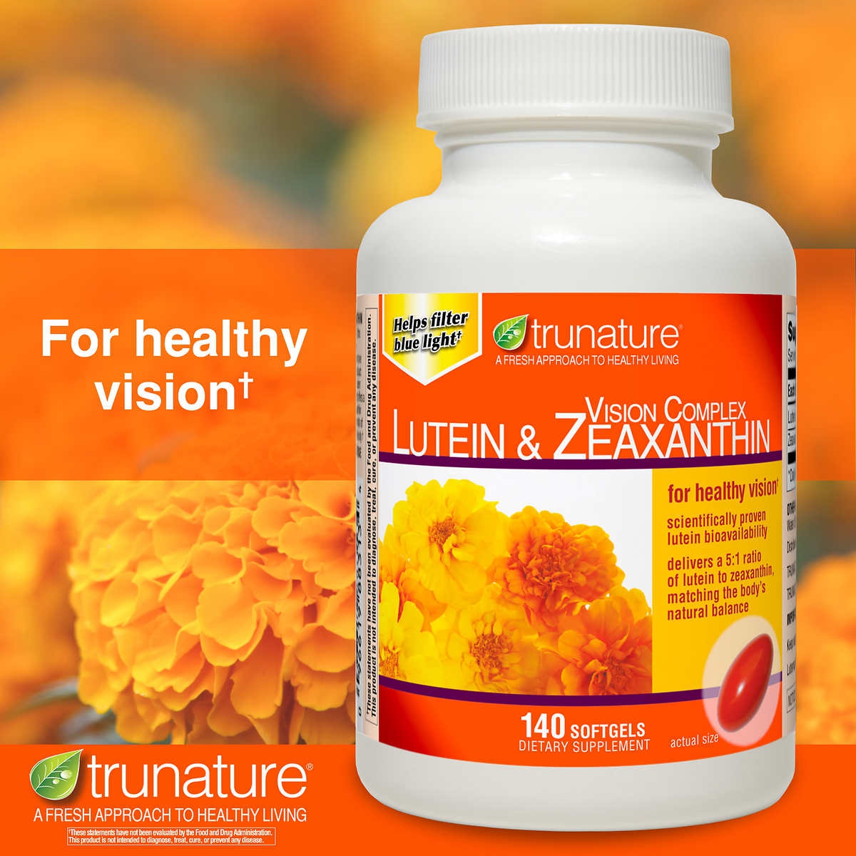 Trunature Vision Complex Lutein & Zeaxanthin bổ mắt, tăng cường thị lực, Chai 140 viên