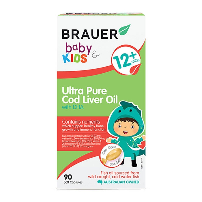 Viên bổ sung DHA dầu gan cá tuyết Brauer Baby and Kids Ultra Pure Cod Liver Oil with DHA 90 viên
