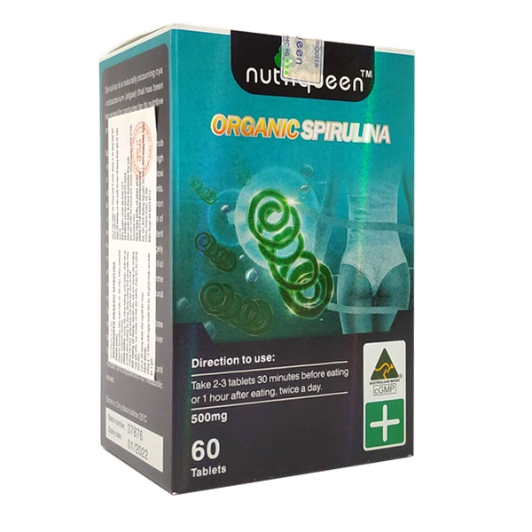 Viên tảo xoắn Nutriqueen Organic Spirulina, Lọ 60 viên