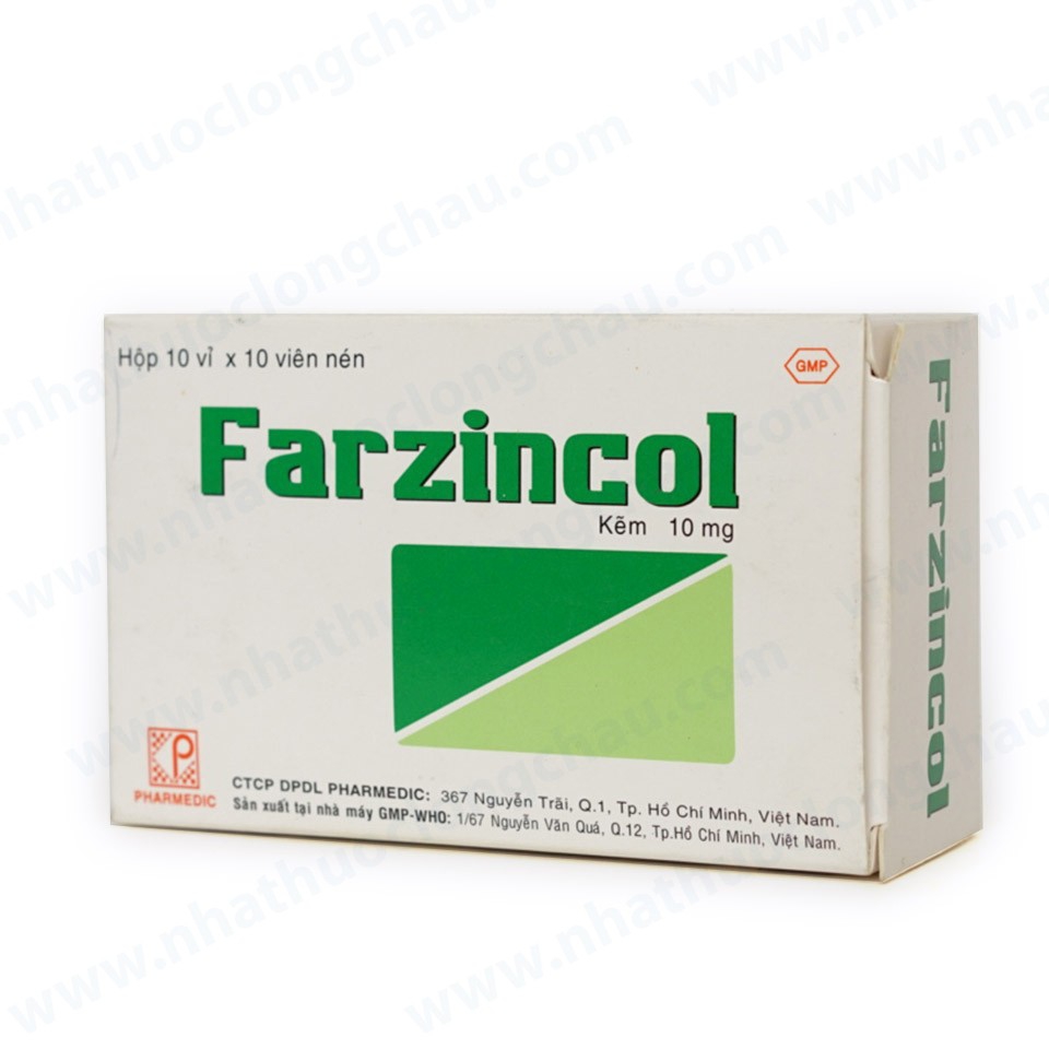 Viên uống bổ sung kẽm Farzincol - ZinC 10mg, Hộp 10 vỉ x 10 viên