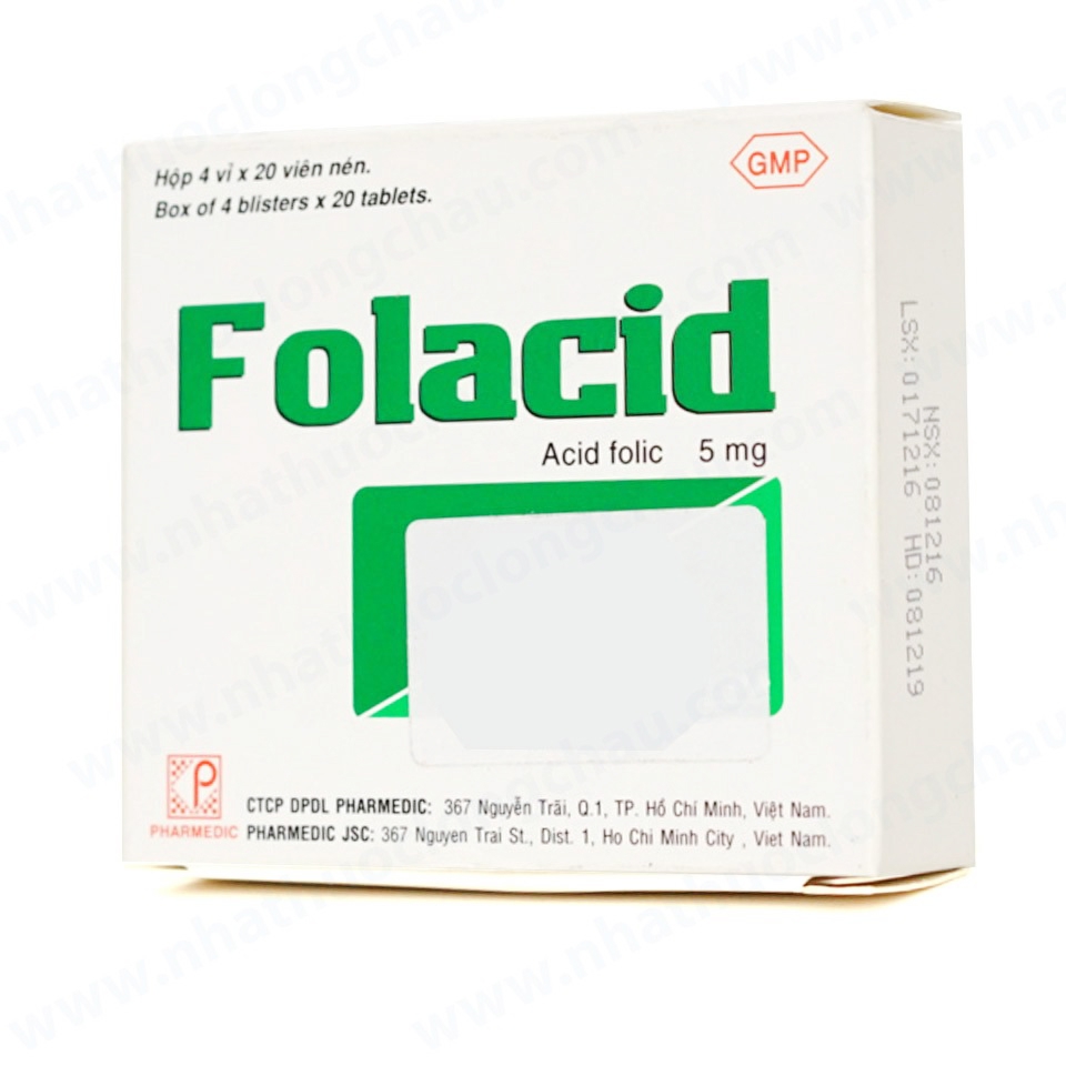 Folacid 5mg Pharmedic 4 vỉ x 20 viên