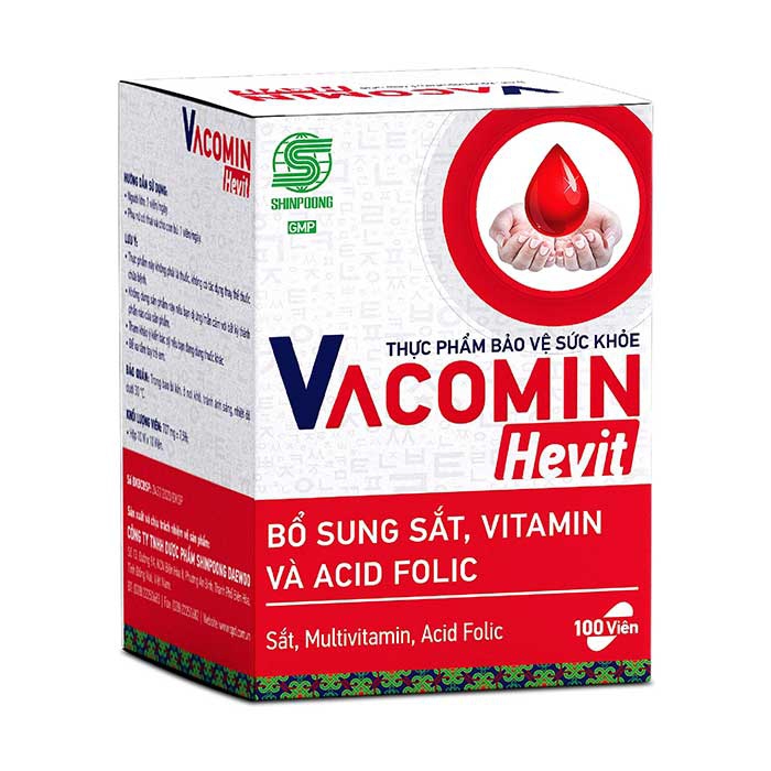 Viên uống bổ sung sắt kết hợp vitamin C, E, B6 và Acid Folic - Shinpoong Vacomin Hevit - Hộp 100 Viên