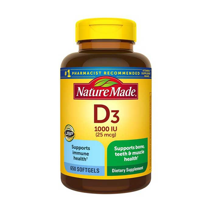 Viên uống bổ sung Vitamin D3 Nature Made D3 1000 IU 25mcg, Chai 650 Viên