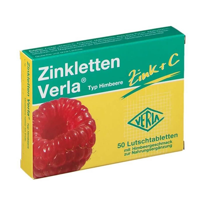 Zinkletten Verla Zinc + C Typ Himbeere 2 vỉ x 25 viên - Viên ngậm bổ sung Kẽm và Vitamin C